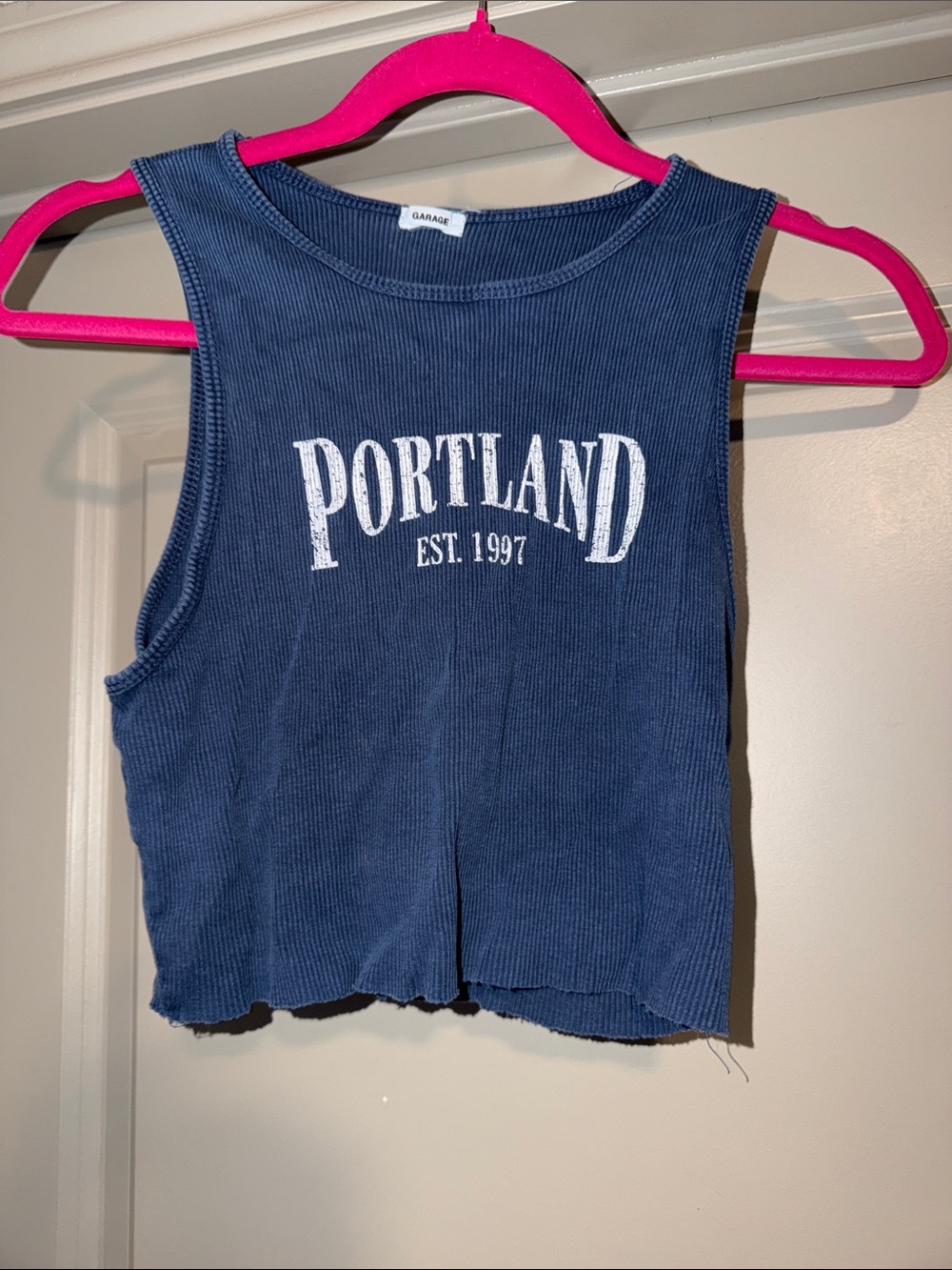 Garage Blue Ribbed 'Portland' Graphic Tank